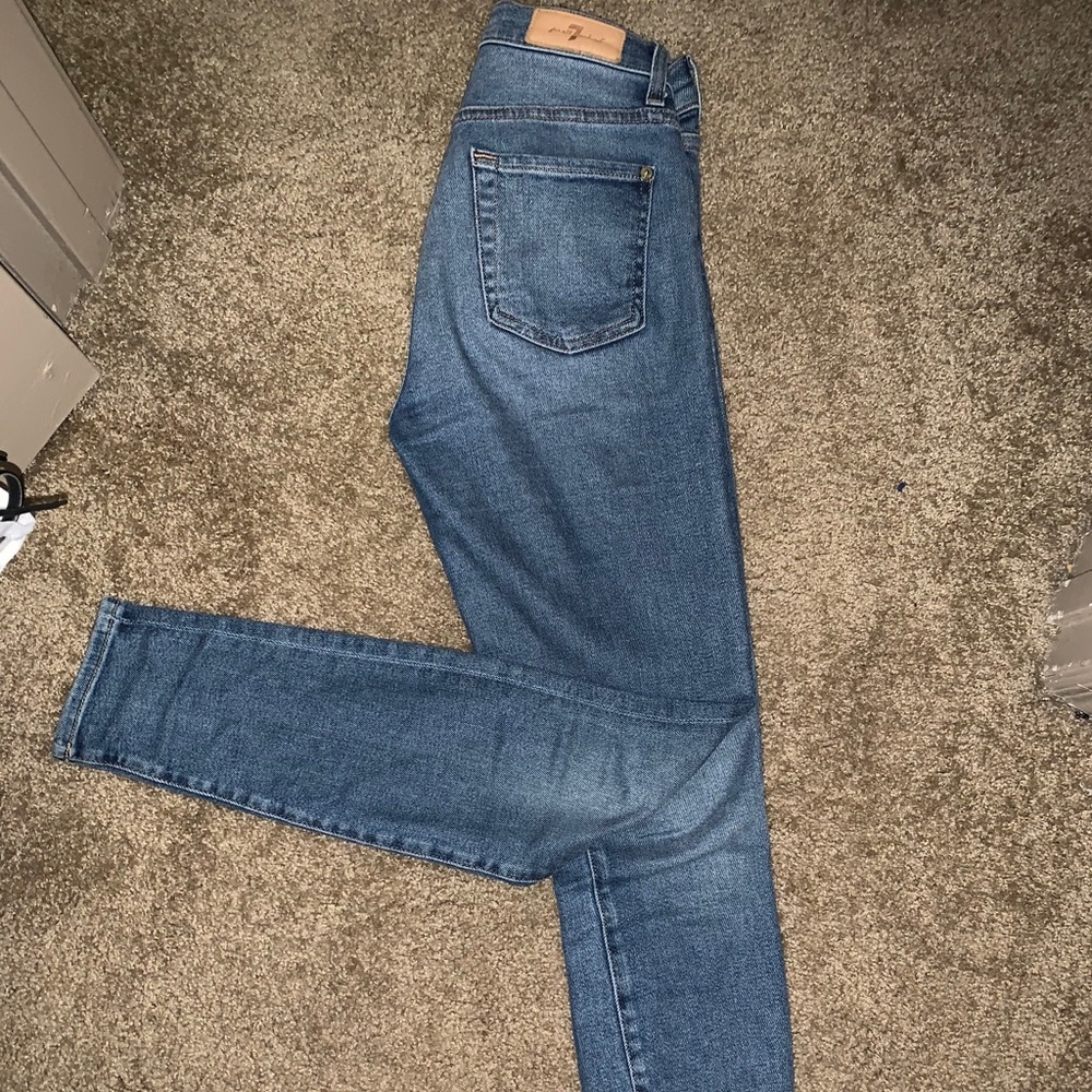 7 For All Mankind High Rise Slim Straight Jeans - Medium Blue